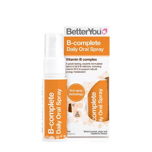BetterYou B-Complete Oral Spray - Mundspray mit B-Komplex (25 ml, Natürlicher Pfirsich, Pflaume und Himbeere)