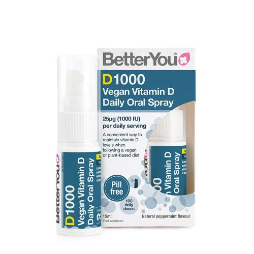 BetterYou Dlux 1000 Vegan Vitamin D Oral Spray  (15 ml, Natürliche Pfefferminze)